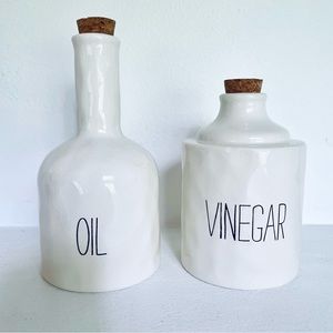 Mud Pie Two Piece Set Ceramic Oil and Vinegar Decanters with Cork